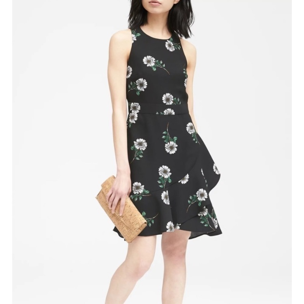 Banana Republic Dress Floral Ruffle Wrap Size 0